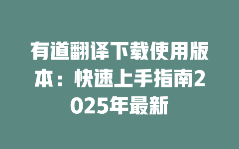 有道翻译下载使用版本：快速上手指南2025年最新 一