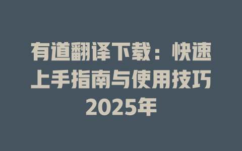 有道翻译下载：快速上手指南与使用技巧2025年 一