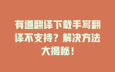有道翻译下载手写翻译不支持？解决方法大揭秘！ 一