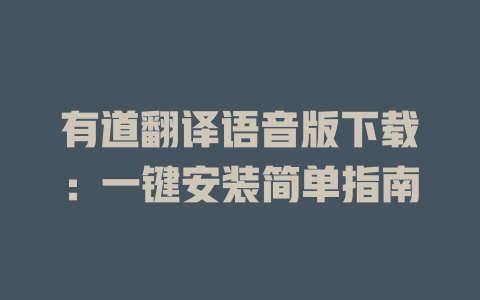 有道翻译语音版下载：一键安装简单指南 一