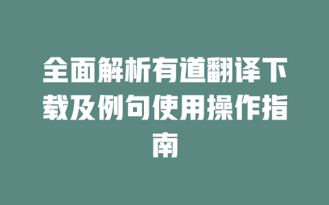全面解析有道翻译下载及例句使用操作指南 一