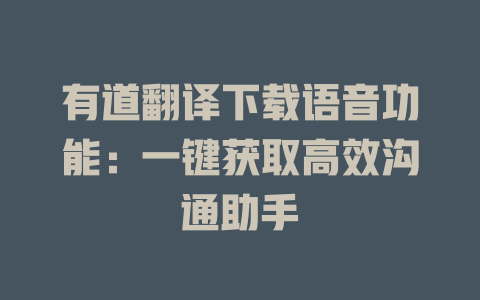 有道翻译下载语音功能：一键获取高效沟通助手 一