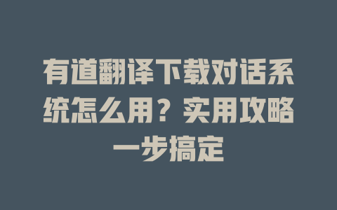 有道翻译下载对话系统怎么用？实用攻略一步搞定 一