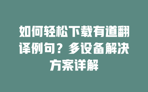 如何轻松下载有道翻译例句？多设备解决方案详解 一