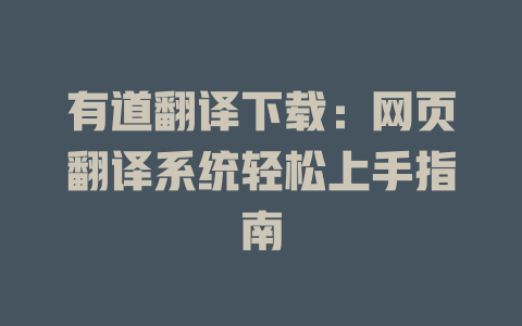 有道翻译下载：网页翻译系统轻松上手指南 一