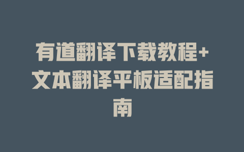 有道翻译下载教程+文本翻译平板适配指南 一