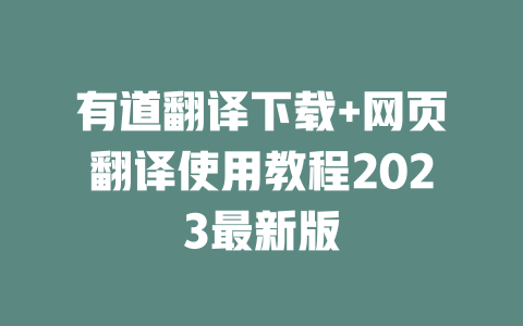 有道翻译下载+网页翻译使用教程2023最新版 一
