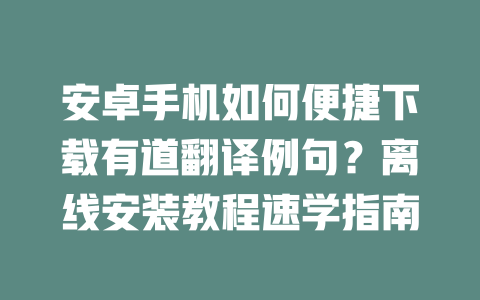 安卓手机如何便捷下载有道翻译例句？离线安装教程速学指南 一