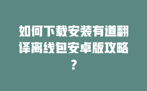 如何下载安装有道翻译离线包安卓版攻略？ 一