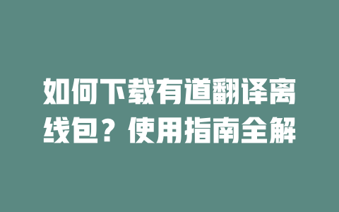 如何下载有道翻译离线包？使用指南全解 一