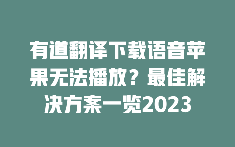 有道翻译下载语音苹果无法播放？最佳解决方案一览2023 一