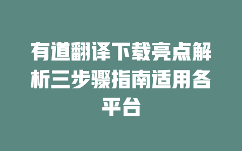 有道翻译下载亮点解析三步骤指南适用各平台 一