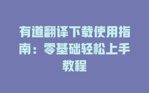 有道翻译下载使用指南：零基础轻松上手教程 一
